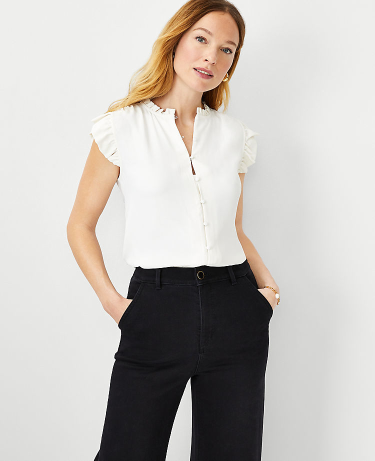 Ann Taylor Outlet |  Mixed Media Ruffle Button Shell