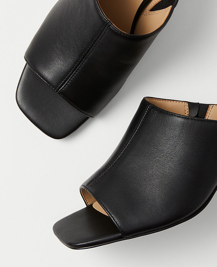 Kitten Heel Leather Mule Sandals