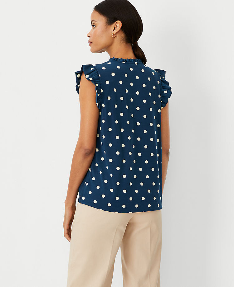 Ann Taylor Outlet |  Dotted Mixed Media Ruffle Button Shell