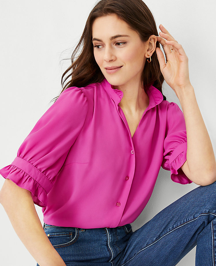 Ann Taylor Outlet |  Ruffle Button Top