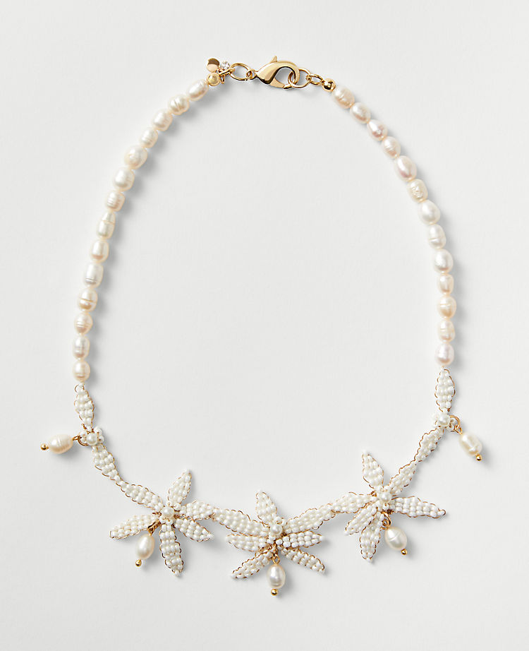 Pearlized Floral Statement Necklace