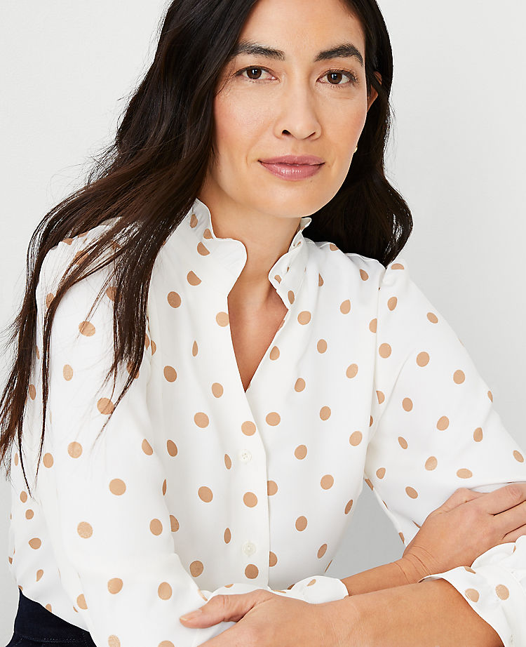 Ann Taylor Outlet |  Polka Dot Ruffle Button Top