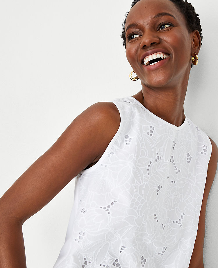 Floral Cutout Lace Mixed Media Shell