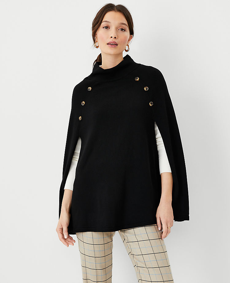 Mock Neck Button Poncho
