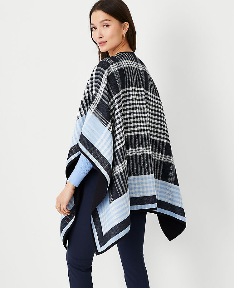 Plaid Open Poncho