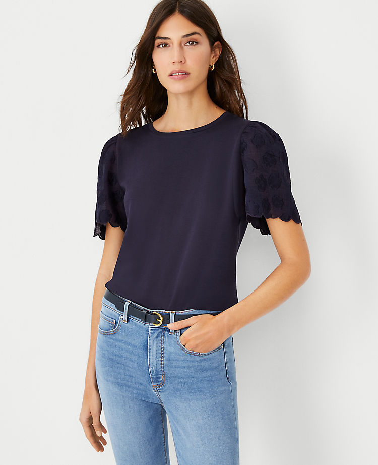 Ann Taylor Outlet |  Floral Clip Sleeve Mixed Media Tee