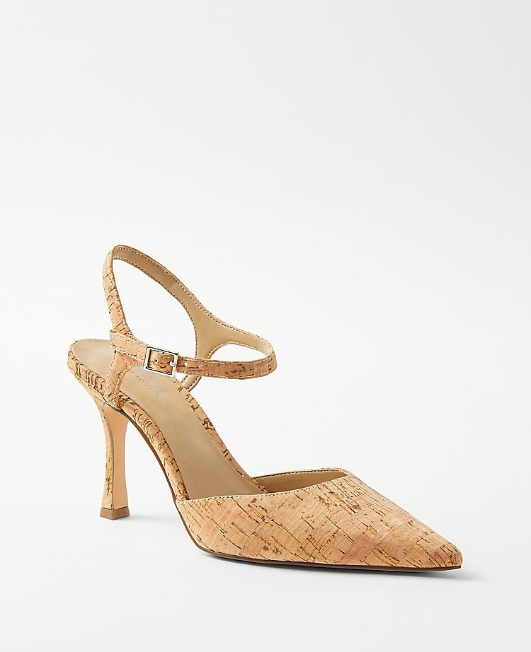 Cork Ankle Strap Pumps
