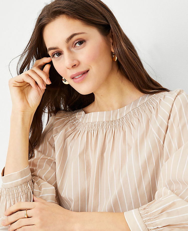 Ann Taylor Outlet |  Stripe Smocked Boatneck Top