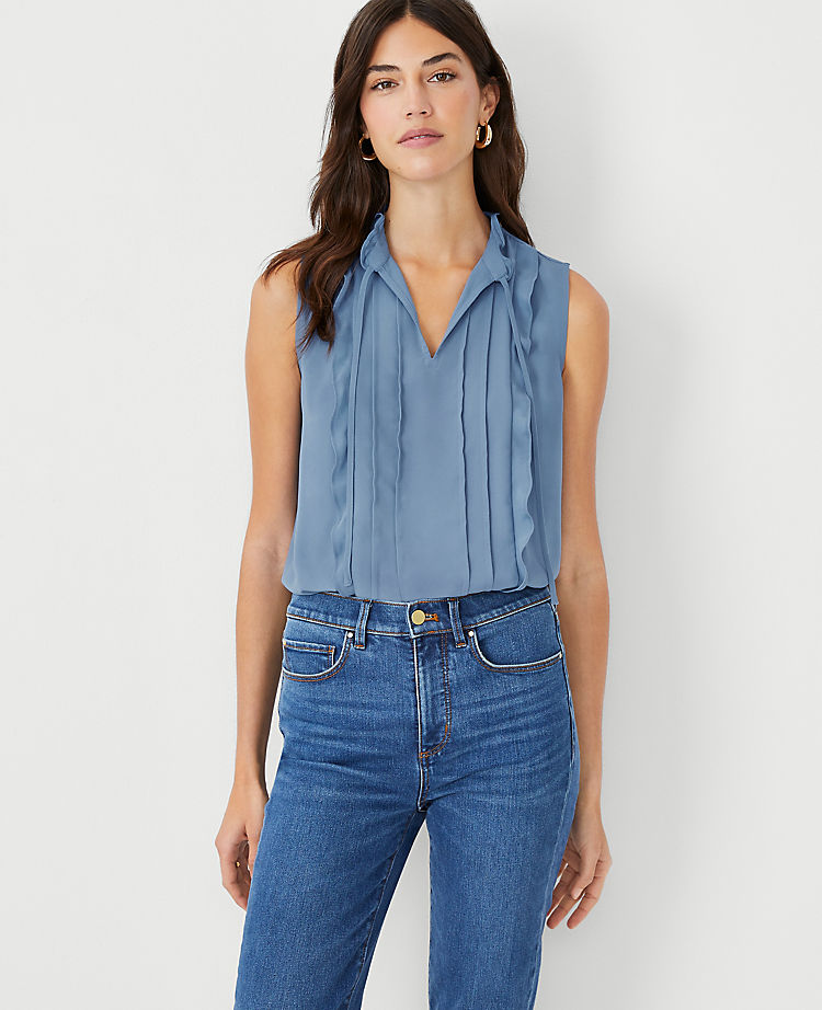 Ann Taylor Outlet |  Ruffle Pintucked Popover Shell