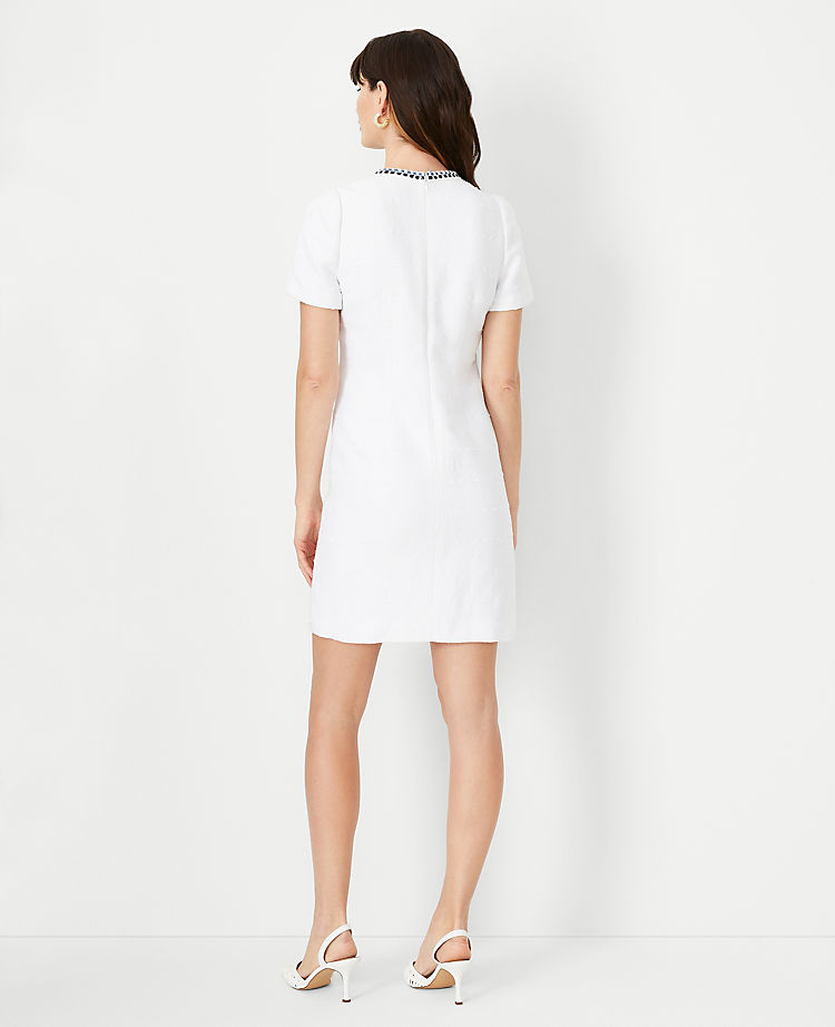 Trimmed Tweed Pocket Shift Dress