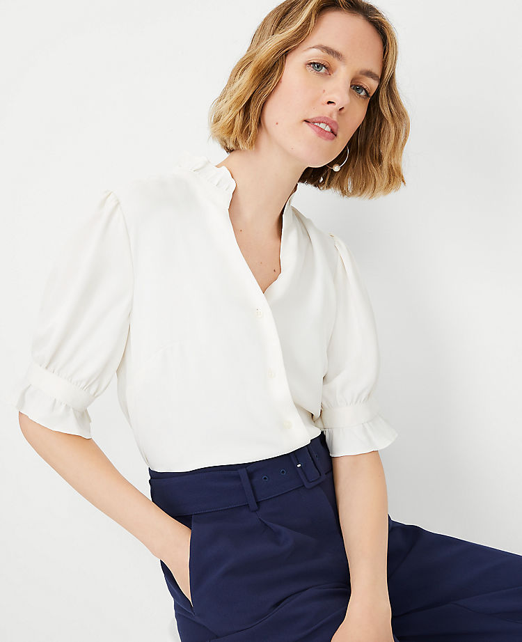Ann Taylor Outlet |  Ruffle Button Top