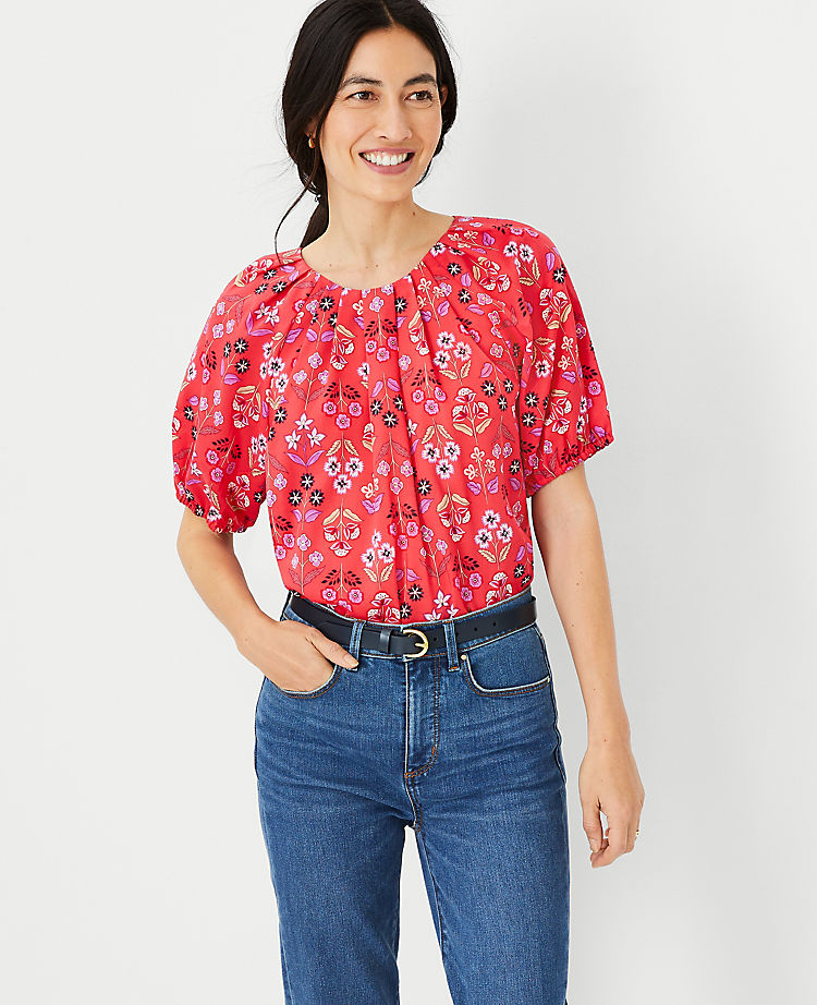 Ann Taylor Outlet |  Floral Pleat Neck Top