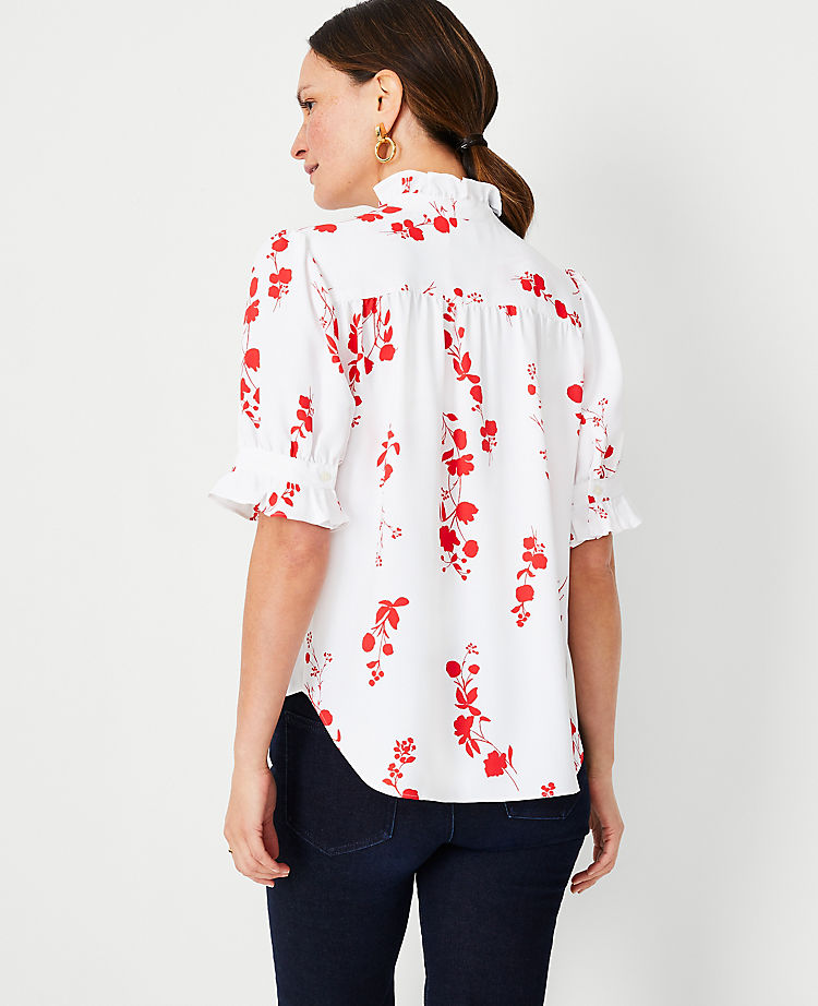 Floral Ruffle Button Top