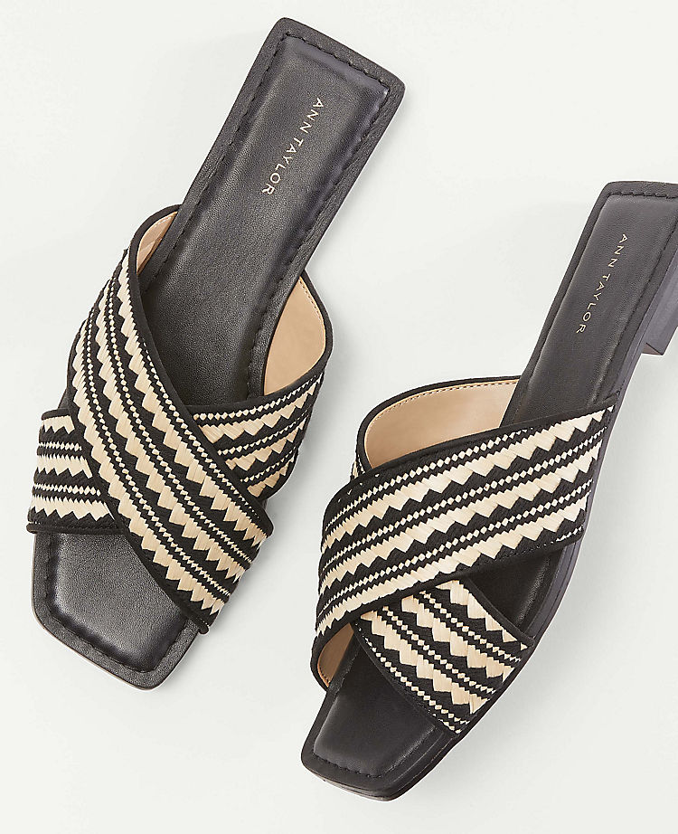 Woven Straw Crossover Slide Sandals