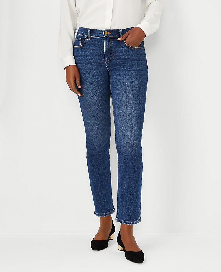 Ann Taylor Outlet |  Sculpting Pocket Mid Rise Tapered Jeans in Classic Indigo Wash