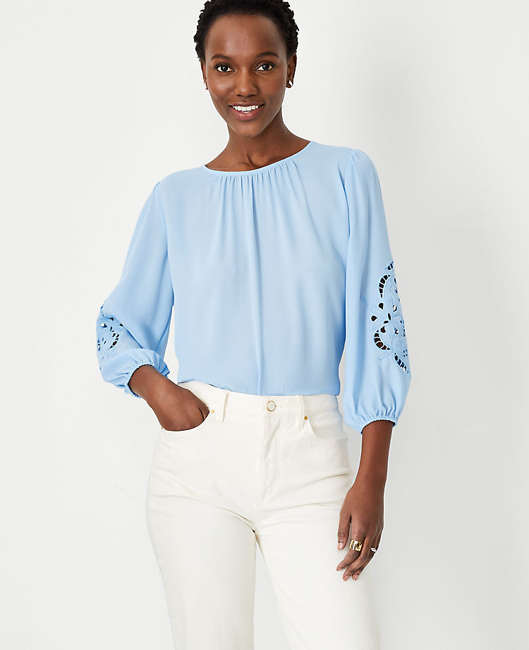 Eyelet Sleeve Mixed Media Top