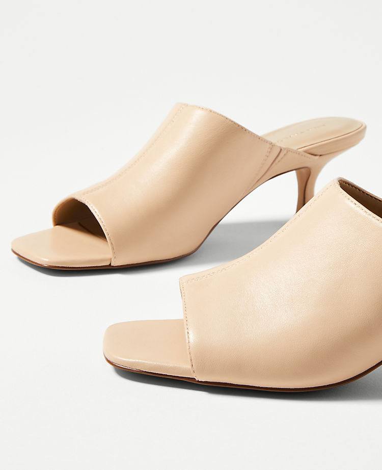 Kitten Heel Leather Mule Sandals