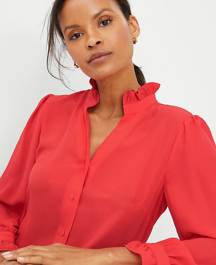 Ann Taylor Outlet |  Ruffle Button Top