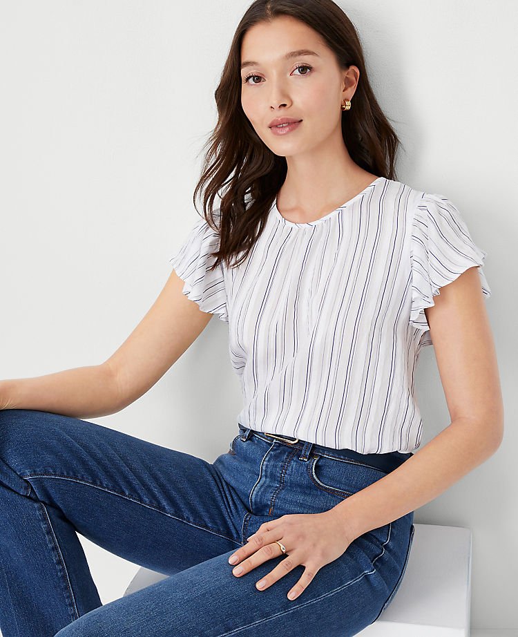 Striped Ruffle Sleeve Top