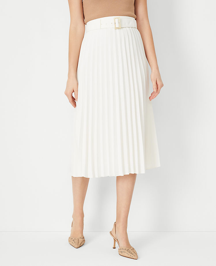 Belted Pleated Midi Skirt