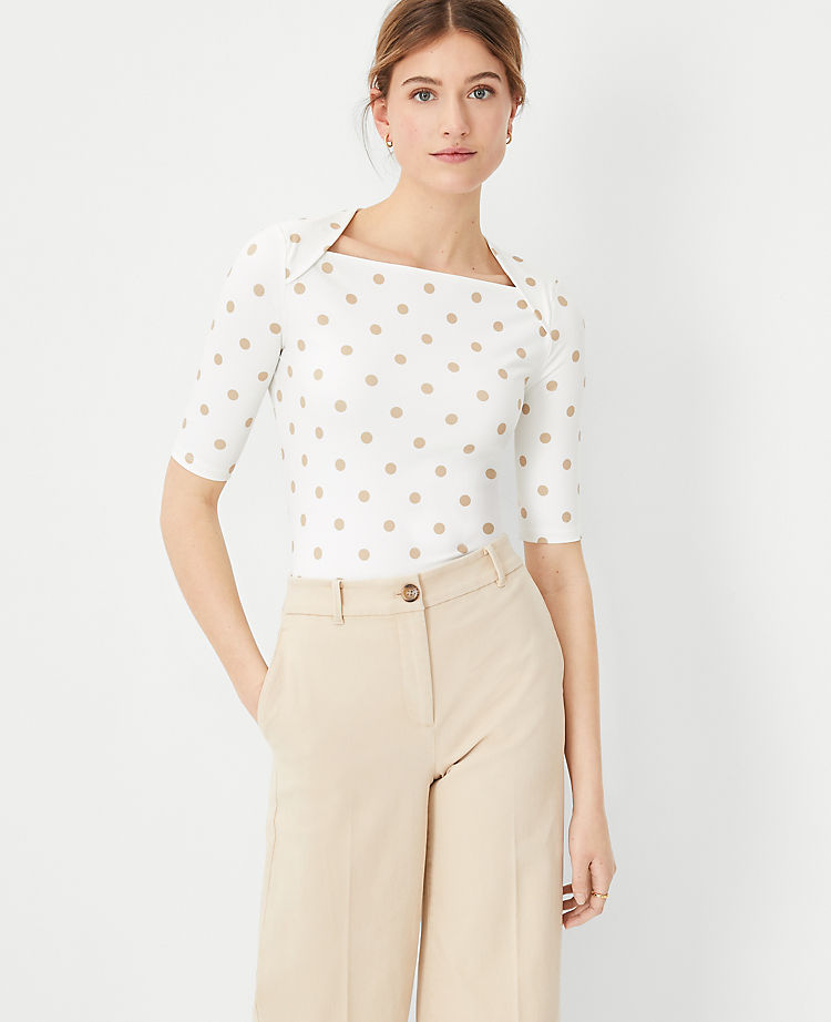 Ann Taylor Outlet |  Polka Dot Refined Stretch Envelope Neck Top