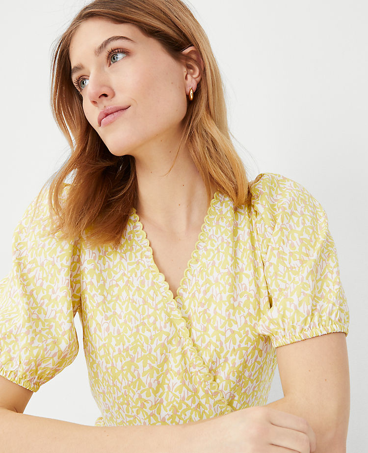 Floral Puff Sleeve Wrap Dress