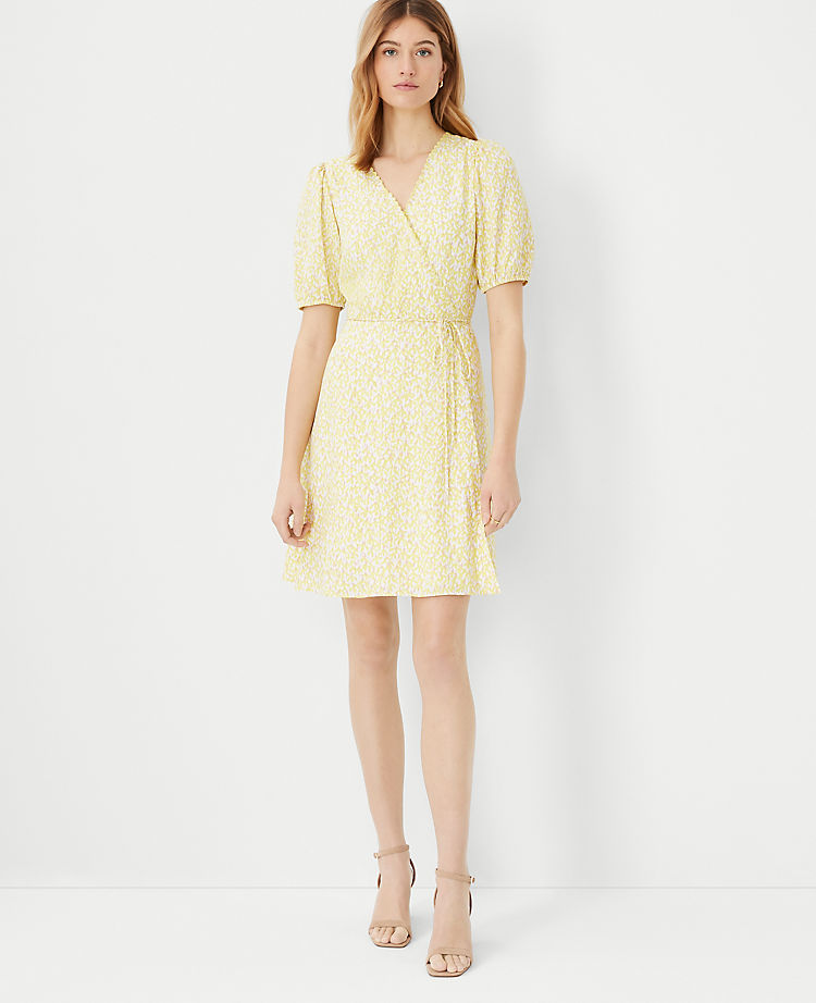 Floral Puff Sleeve Wrap Dress
