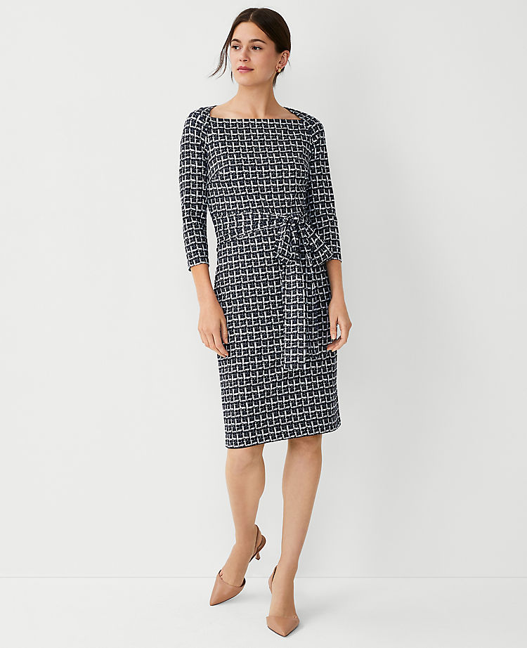 Plaid Refined Stretch Tie Waist Dress