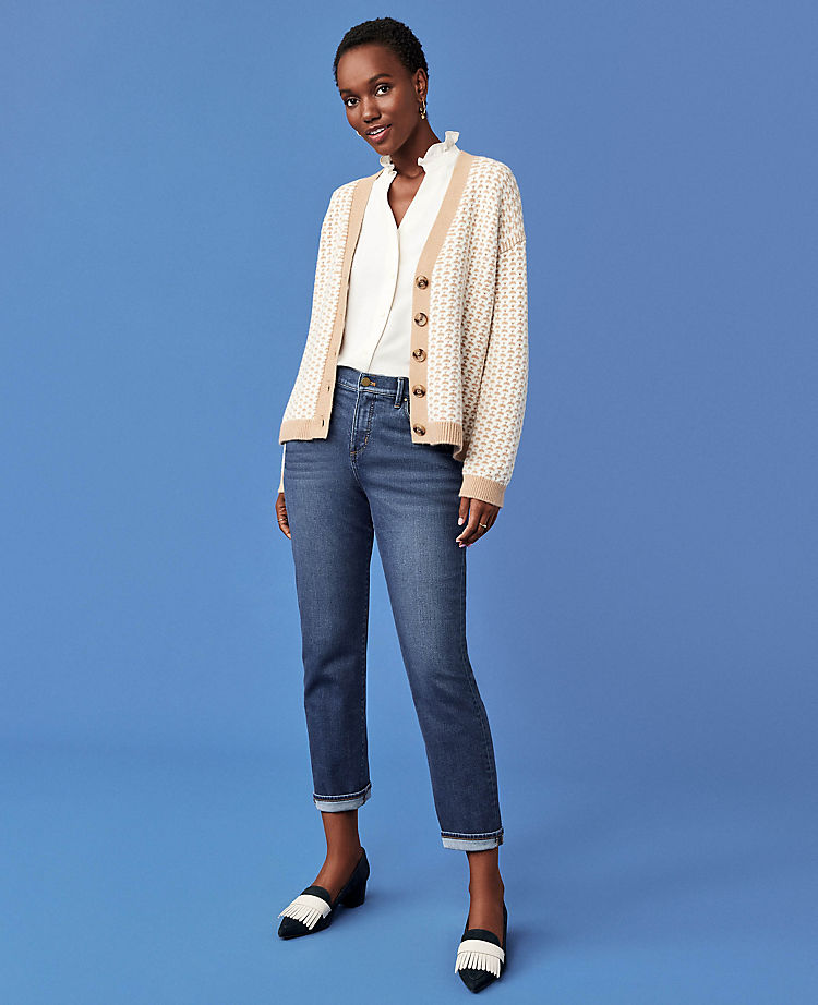 Ann Taylor Outlet |  Sculpting Pocket Mid Rise Tapered Jeans in Classic Indigo Wash