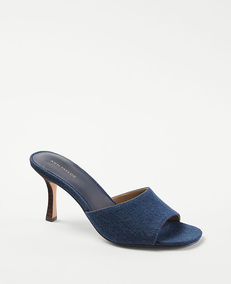 Denim Mid Heel Mule Sandals