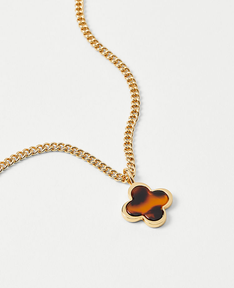 Tortoiseshell Print Clover Pendant Necklace