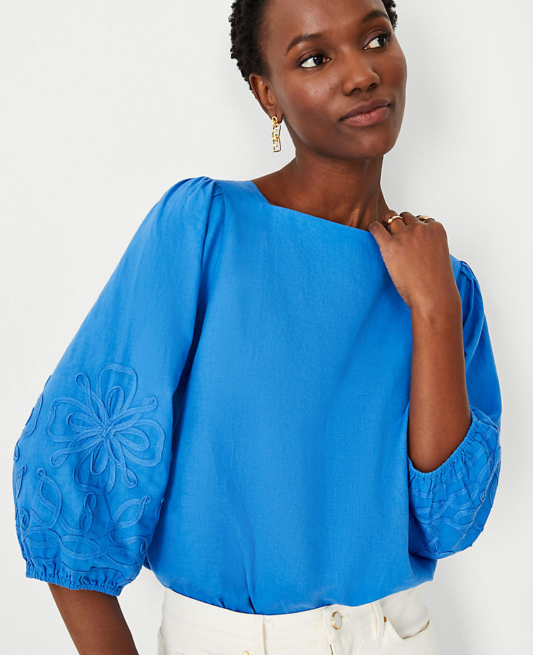 Linen Blend Boatneck Blouse