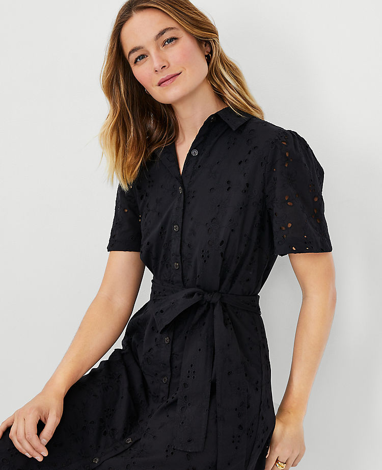 Eyelet Belted Shirtdress