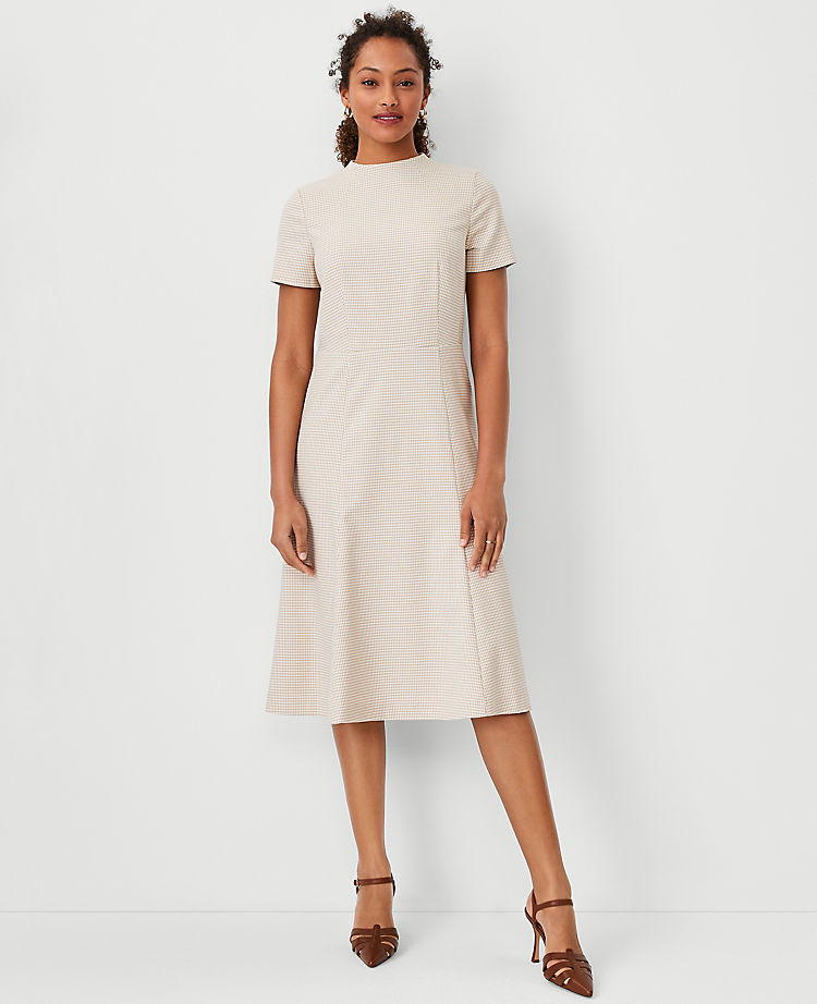 Ann Taylor Houndstooth Mock Neck Flare Dress