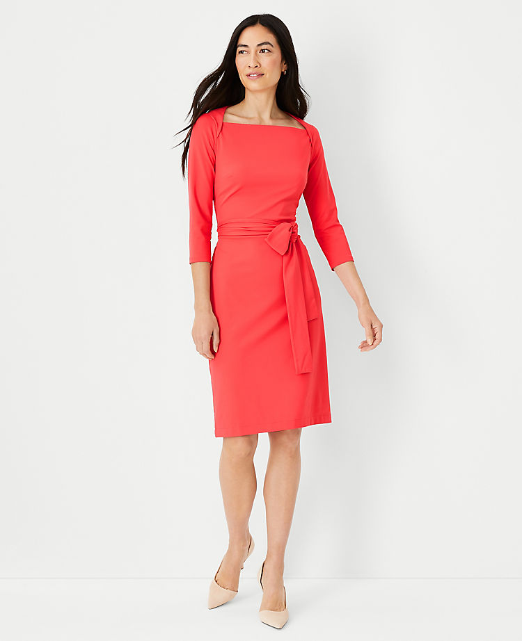 Ann Taylor Envelope Neck Belted Flare Dress