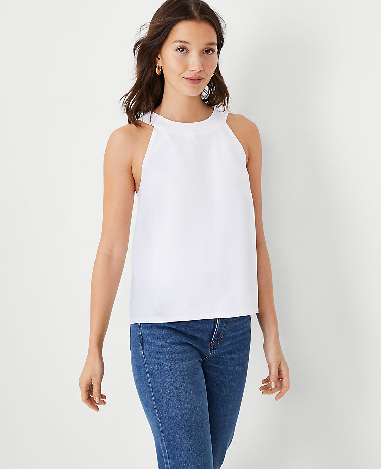 Linen Blend Button Back Halter Top