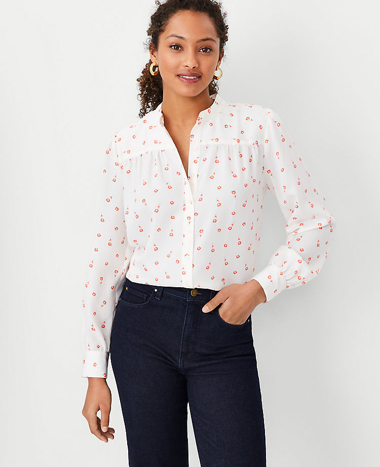 Ann Taylor Outlet |  Floral Shirred Yoke Shirt