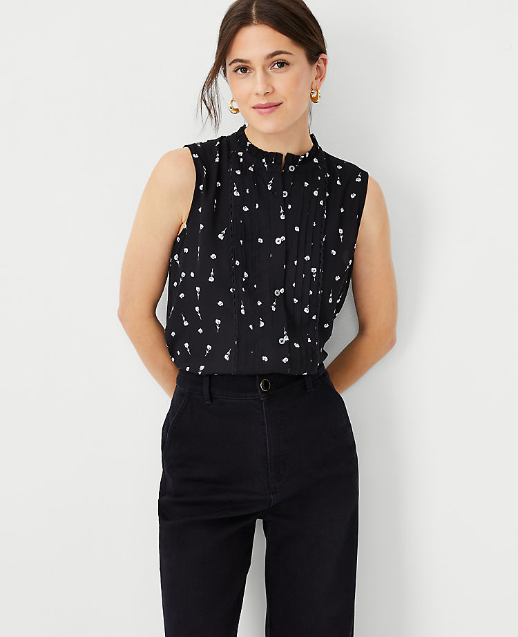 Ann Taylor Outlet |  Floral Pintucked Mixed Media Shell