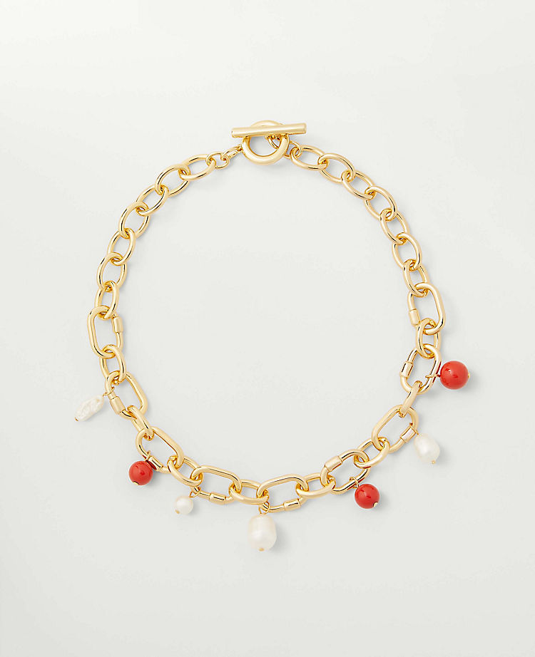 Freshwater Pearl and Enamel Charm Necklace