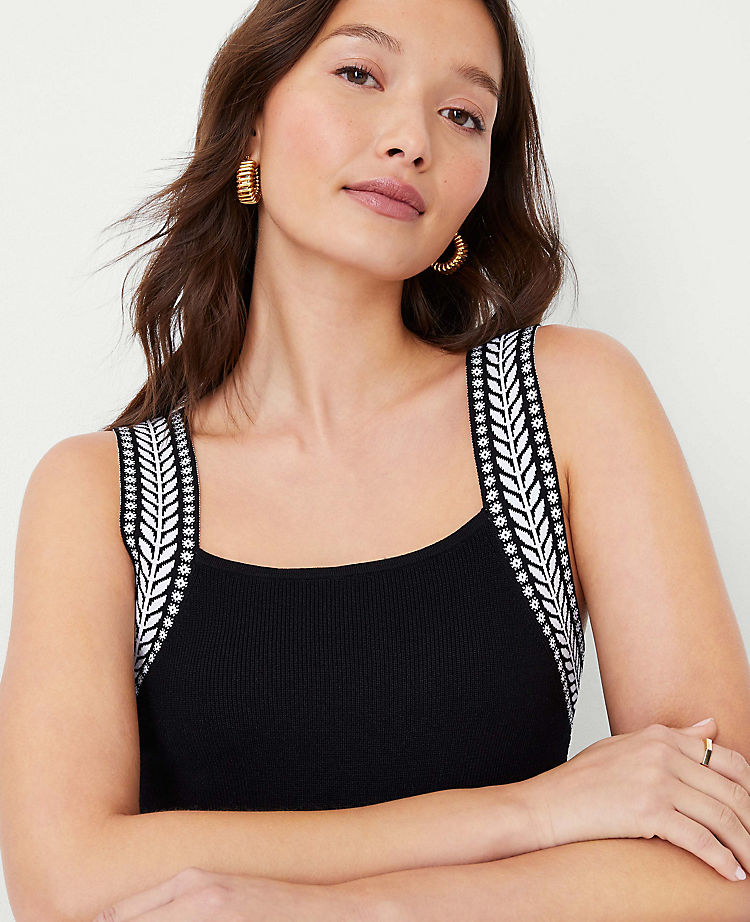 Ann Taylor Outlet |  Embroidered Ribbed Square Neck Sweater Shell