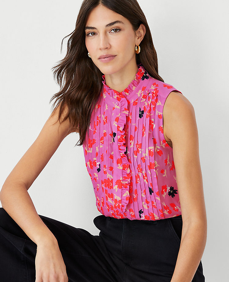 Ann Taylor Outlet |  Floral Ruffle Pintucked Popover Shell
