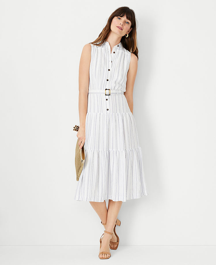 Ann Taylor Striped Ruffle Tiered Flare Dress