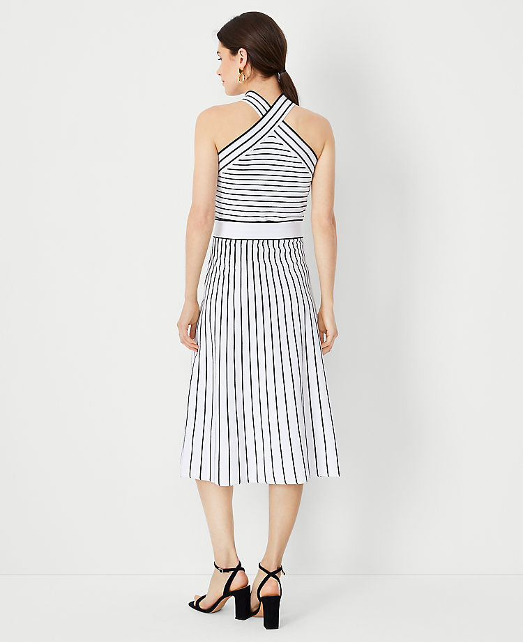 Striped Crossover Halter Sweater Dress