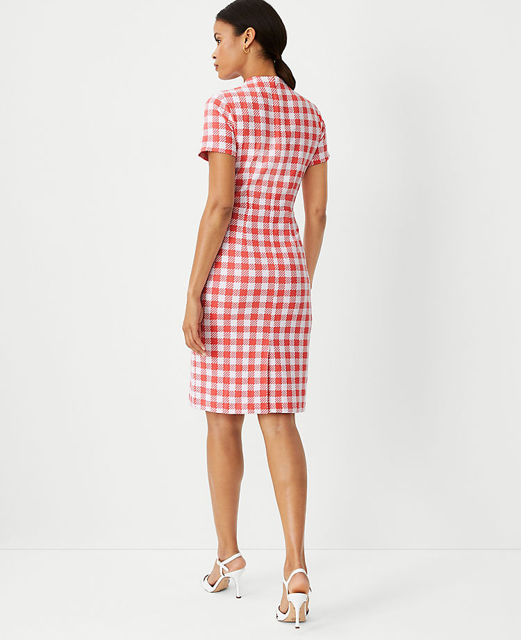 Checked Mock Neck Sheath Dress