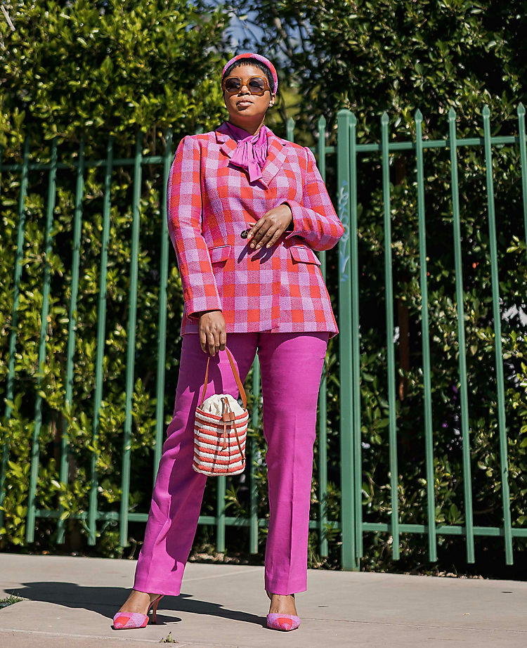 Ann Taylor Outlet |  The Double Breasted Long Blazer in Plaid