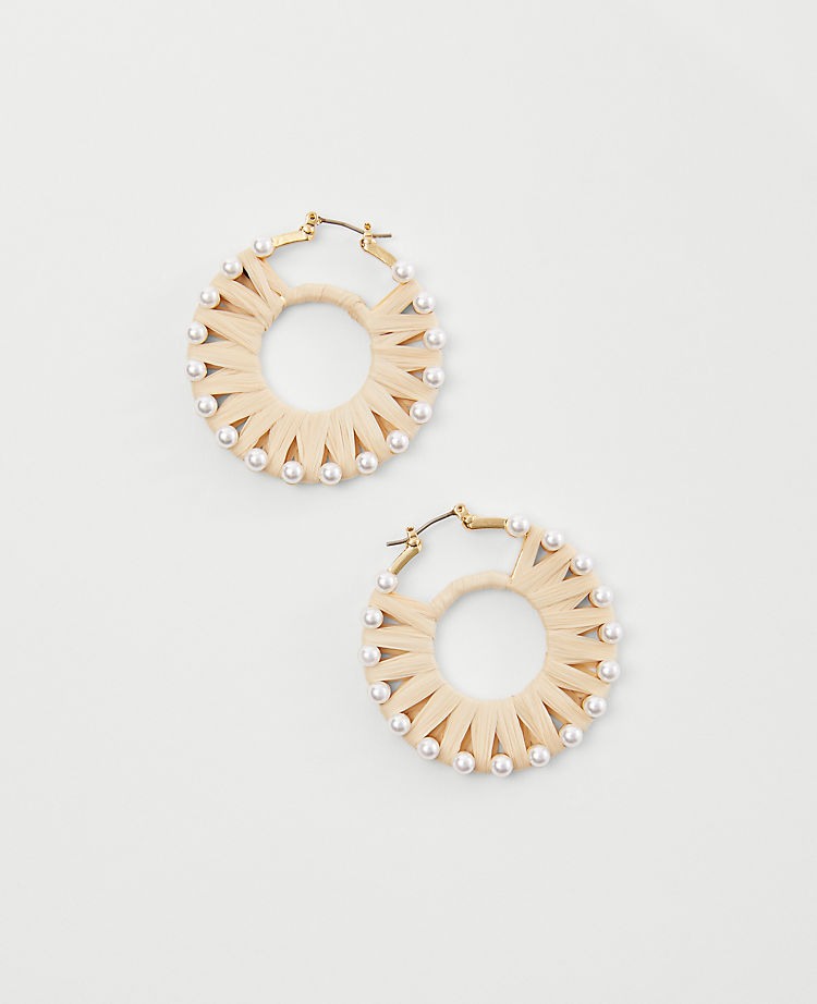Raffia Wrapped Pearlized Hoop EarRings
