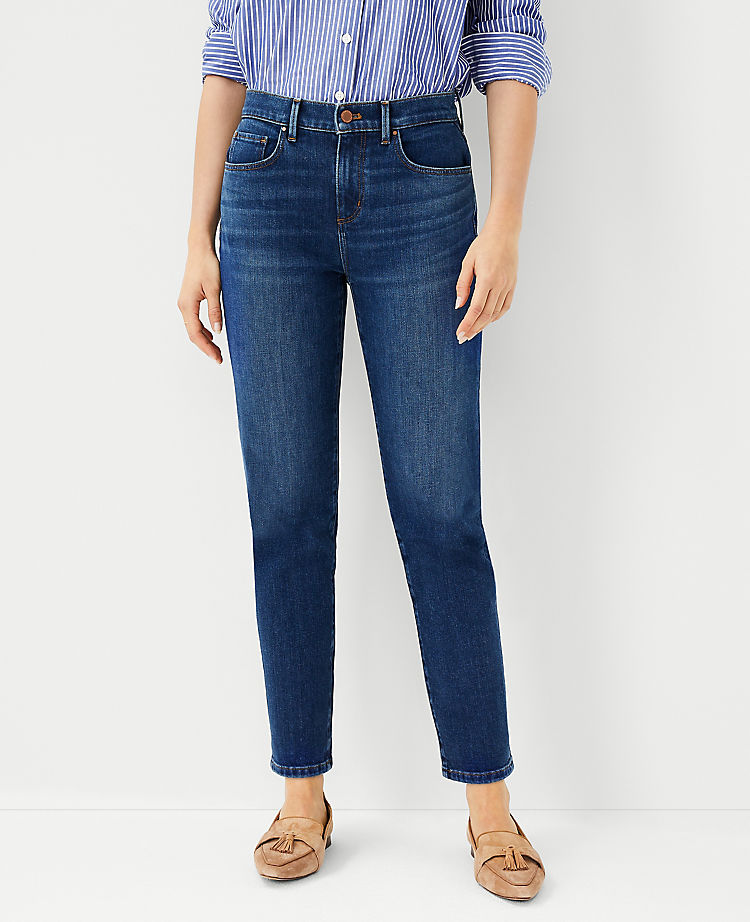 Ann Taylor Outlet |  Sculpting Pocket Mid Rise Taper Jeans in Classic Indigo Wash