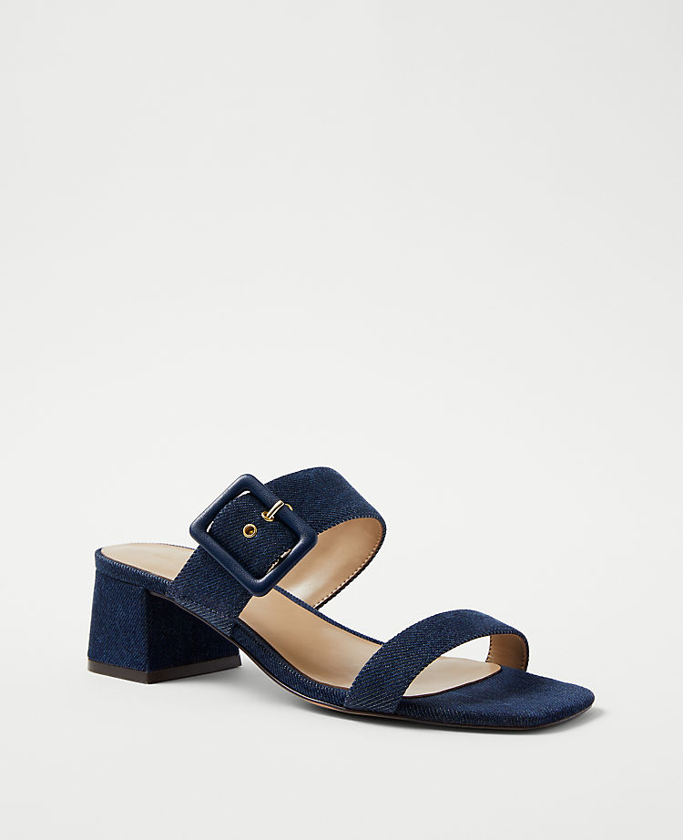 Denim Two Strap Buckle Sandals