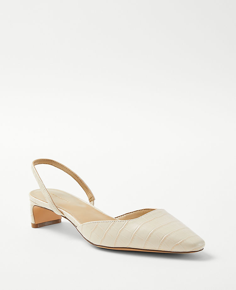 Embossed Leather Blade Heel Slingback Pumps