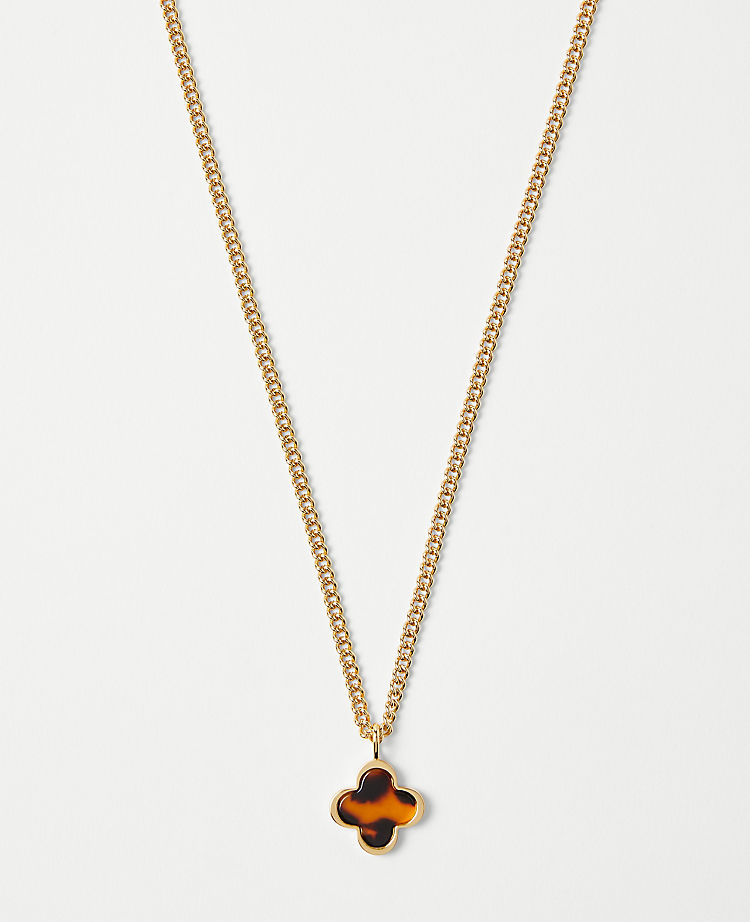 Tortoiseshell Print Clover Pendant Necklace